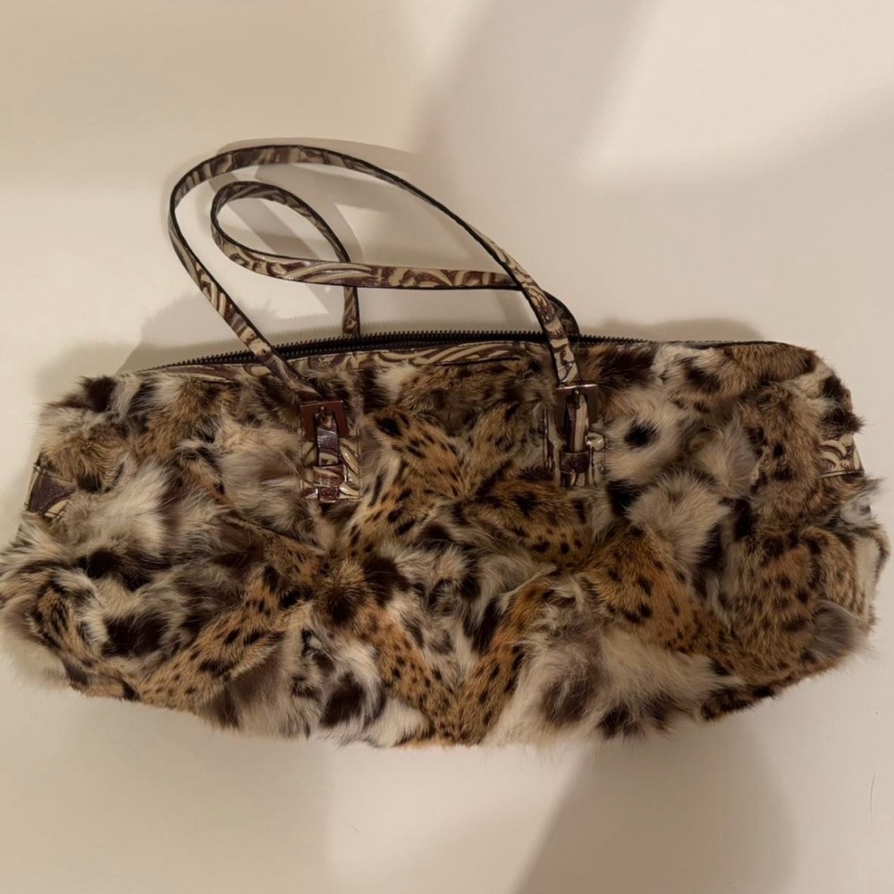 RARE Vintage Fendi Lynx Fur East West Barrel Bag
